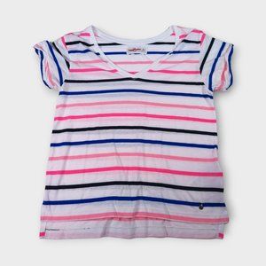 Abercrombie & Fitch White, Pink, Blue and Black striped V-neck Tee Size XS